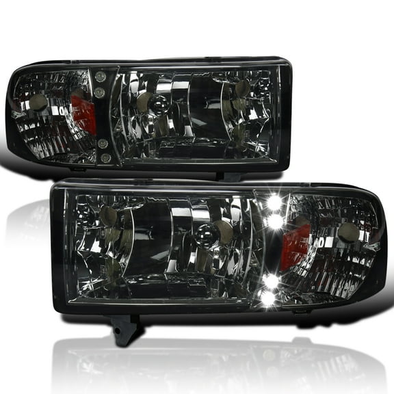 Spec-D Tuning Smoke LED Headlights Compatible with 1994-2001 Dodge Ram 1500, 1994-2002 Dodge Ram 2500 3500, L R Pair Head Light Lamp Assembly