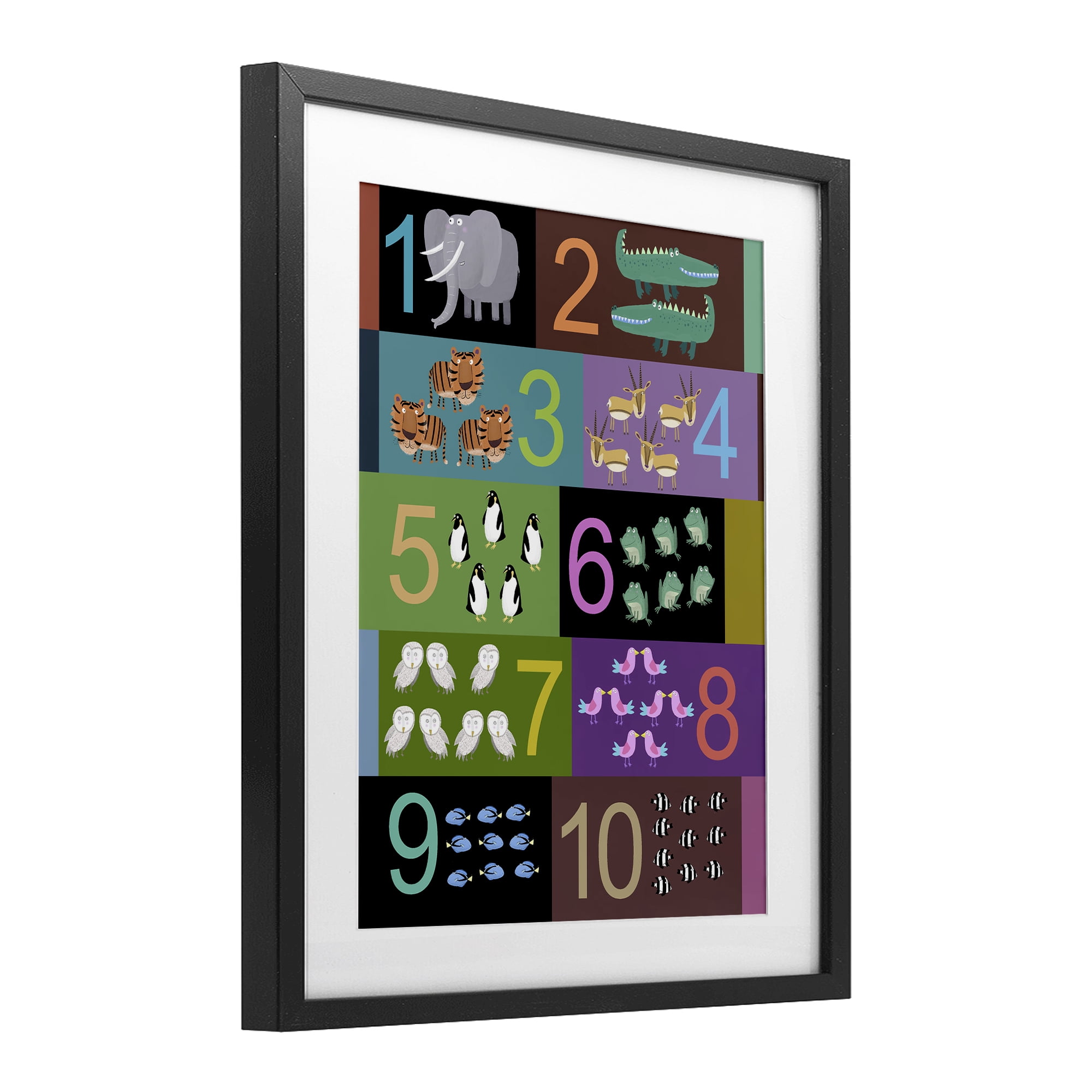 Blocked Kid's Educational Counting Black Framed Print Under Glass, design by Carla Daly
