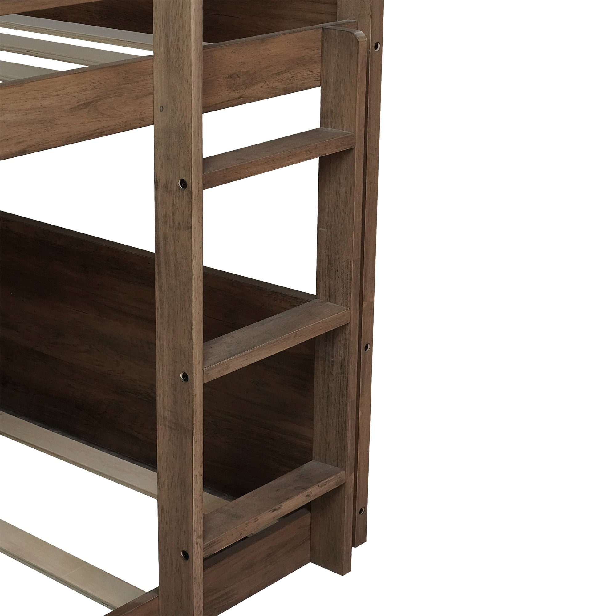 PORKISS Low Bunk Beds for Kids, New Upgraded Twin Over Twin Floor Bunk Bed with Ladder, Modern Bedroom Furniture Wood Bunk Bed for Boys Girls Teens, Easy Assembly, Antique Dark Oak
