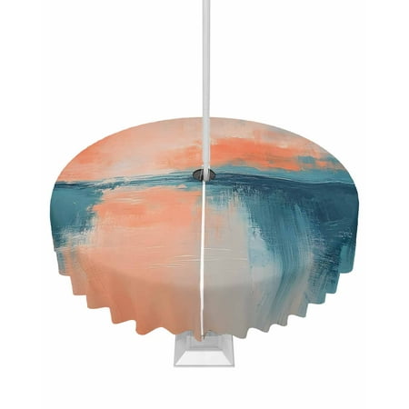 

Outdoor Tablecloth with Umbrella Hole & Zipper Blue Pink Ombre Round Tablecloth 60 Inch Retro Chic Abstract Oil Painting Art Patio Table Cover Waterproof Table Cloth for Picnic/Party