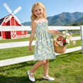 thumbnail image 6 of Ttyddzy Woman' Casual-Dresses Sleeveless Camisole A-Line Dress for 2Y-7-8Y，Blue Green Floral Print, 6 of 8