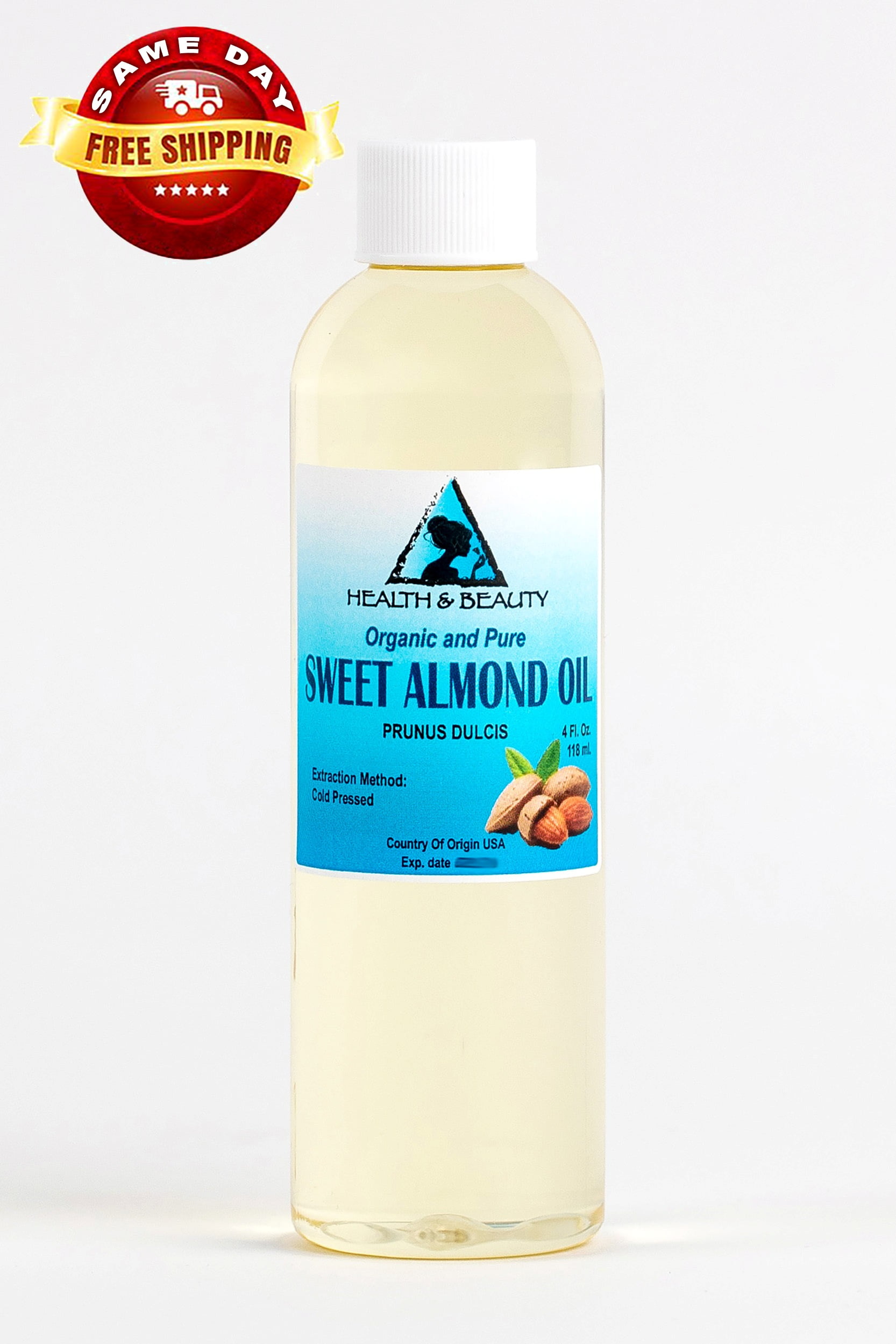 SWEET ALMOND OIL REFINED ORGANIC CARRIER COLD PRESSED 100% PURE 4 OZ