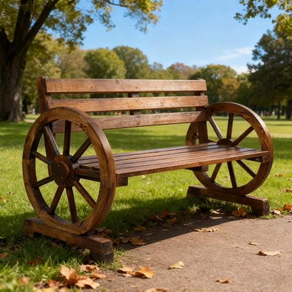 41" Wood Outdoor Bench, Outside Benches for Garden,Patio,Front Porch, Park, Yard, with Wheel Armrest and Backrest,Weather Resistant,Fir Wood,Support up to 560lbs,Brown