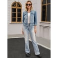 thumbnail image 3 of DARING DIVA Women's Cropped 3/4 Sleeve Button Down Washed Denim Jacket 2XL Light Blue, 3 of 7