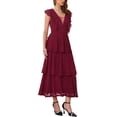 thumbnail image 4 of INSPIRE CHIC Women's Lace Dress for Wedding Guest Cocktail Evening Ruffle Cap Sleeves Tiered A-Line Maxi Dresses S Burgundy, 4 of 6