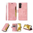 thumbnail image 1 of for Samsung Galaxy S22 Flip Case, Slide Card Pocket Premium PU Leather Folio Flip with Design Card Slots Wrist Strap Shockproof Kickstand Magnetic Protective Cover for Samsung S22, Pink, 1 of 15