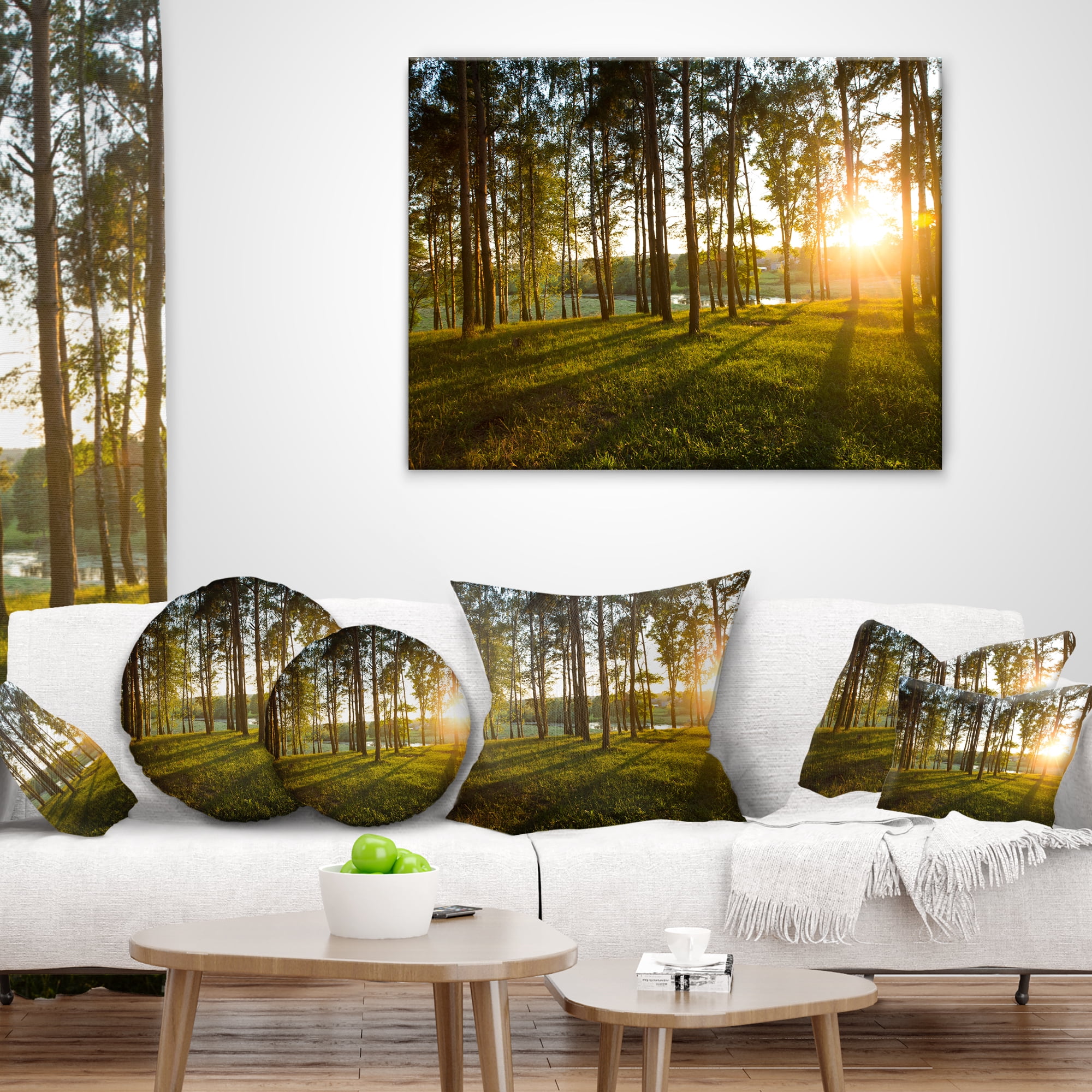 Designart Bright Sunlight in Dense Forest - Landscape Printed Throw Pillow - 12x20