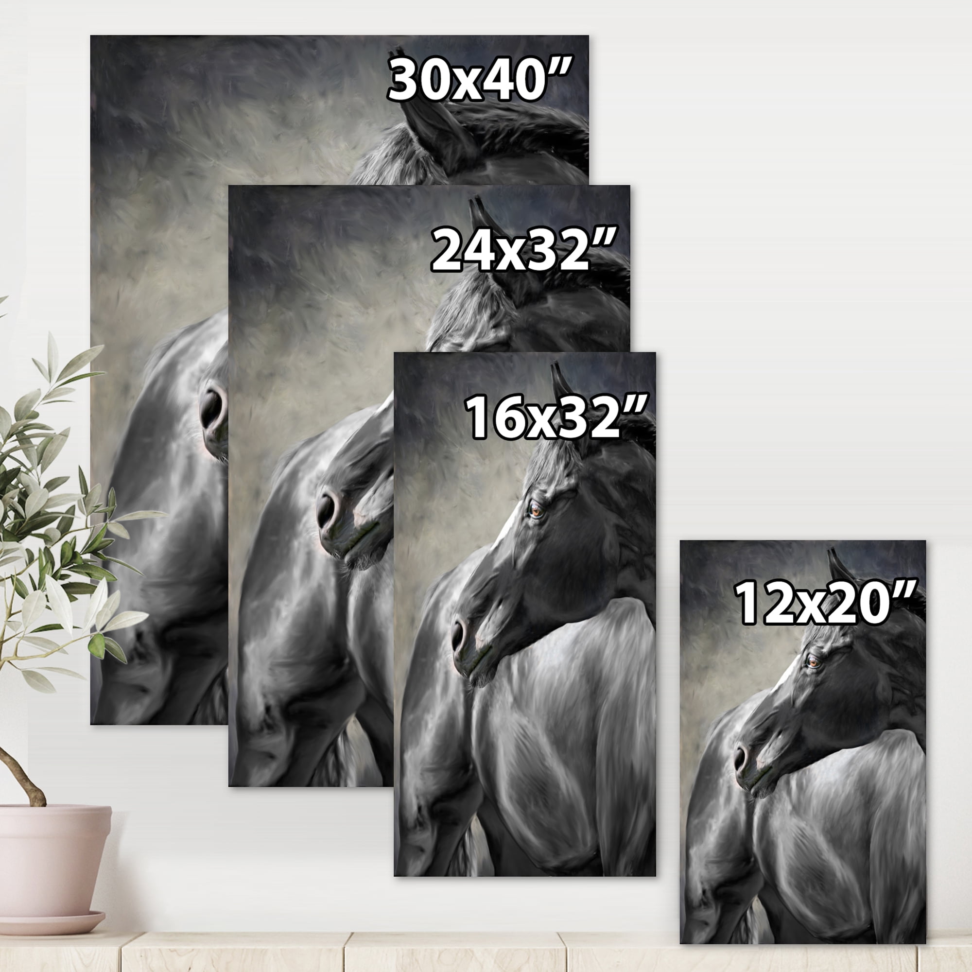 Close Up Of A Black Horse 8 in x 12 in Painting Canvas Art Print, by Designart