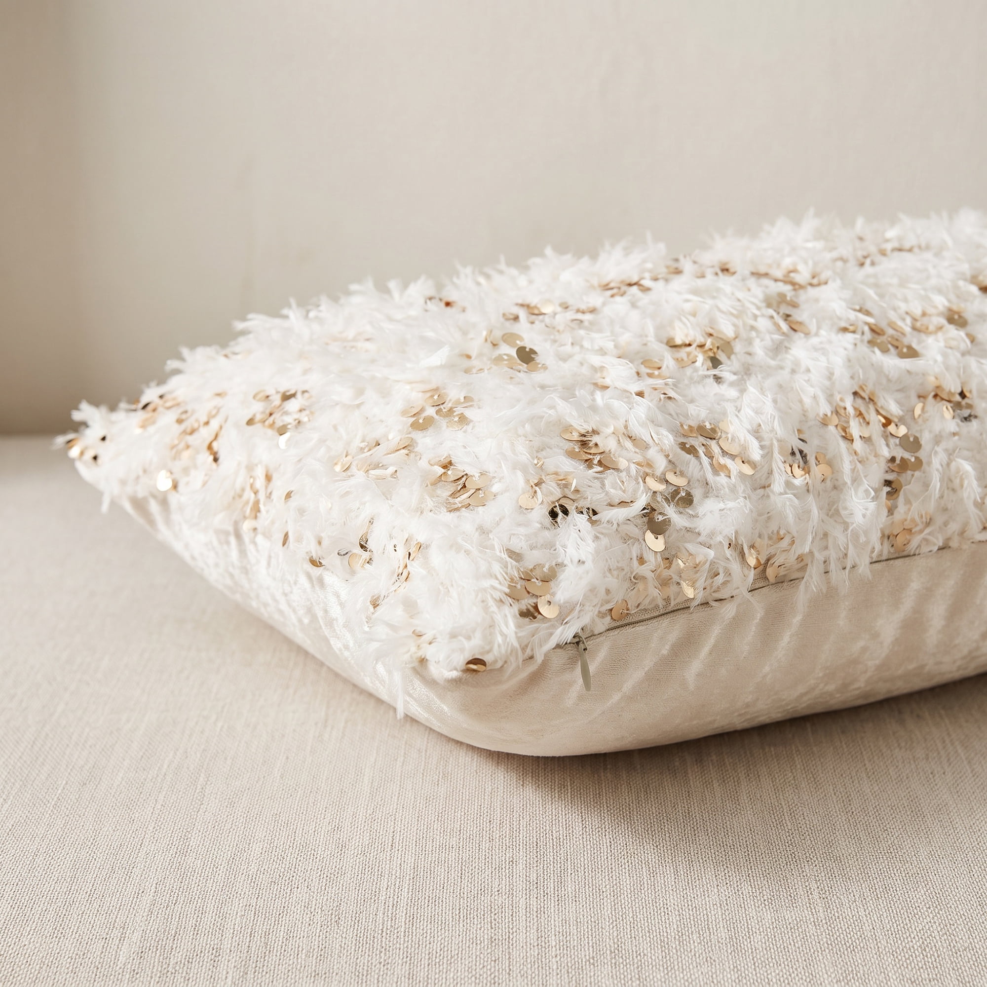 Unique Bargains Plush Soft Sequin Throw Pillow Cover Cushion Case Light Gold 20"x12"