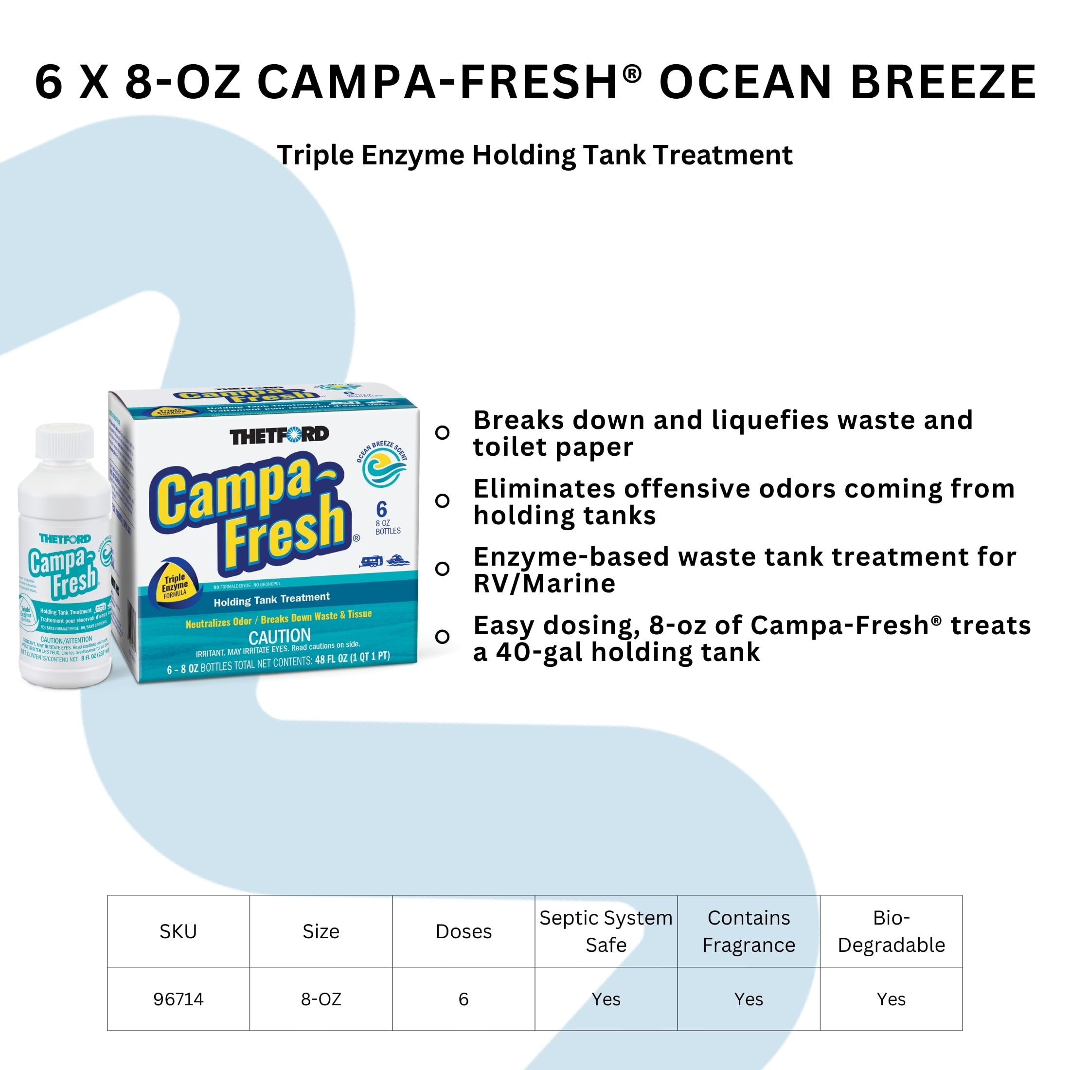 (2 pack) Thetford Campa-Fresh® Ocean Breeze 6x8 oz Liquid Holding Tank Treatment. RV Sewer System Accessories