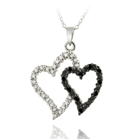 DB Designs  Sterling Silver 1/10ct TDW Black Diamond Double Heart