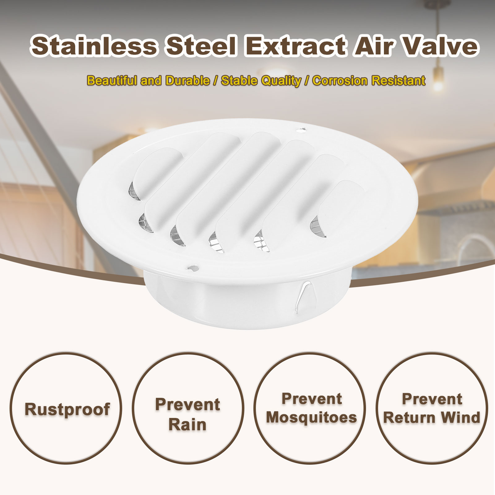 2 Pack Stainless Steel Air Vents, 3 Inch Louvered Grille Cover, White