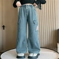 thumbnail image 2 of Girls'Fashion Jeans Elastic High Waist Wide Leg Pants Trousers Teen Clothing Trendy Jeans 7-8 Years Girls Fashion, 2 of 8