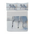 thumbnail image 1 of Horse Reversible Bedspread Set, 2 White Stallions Gallop on Snow Field Natural Landscape Winter Trees, Pillow Shams & Comforter Microfiber Bedding Set, 3 Sizes, Pale Blue White, by Ambesonne, 1 of 4