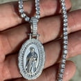 thumbnail image 6 of Real Solid 925 Sterling Silver 1" inch Virgen De Guadalupe Holy Mary Oval Medallion Pendant Tennis Chain Choker 18" inch Necklace, 6 of 15
