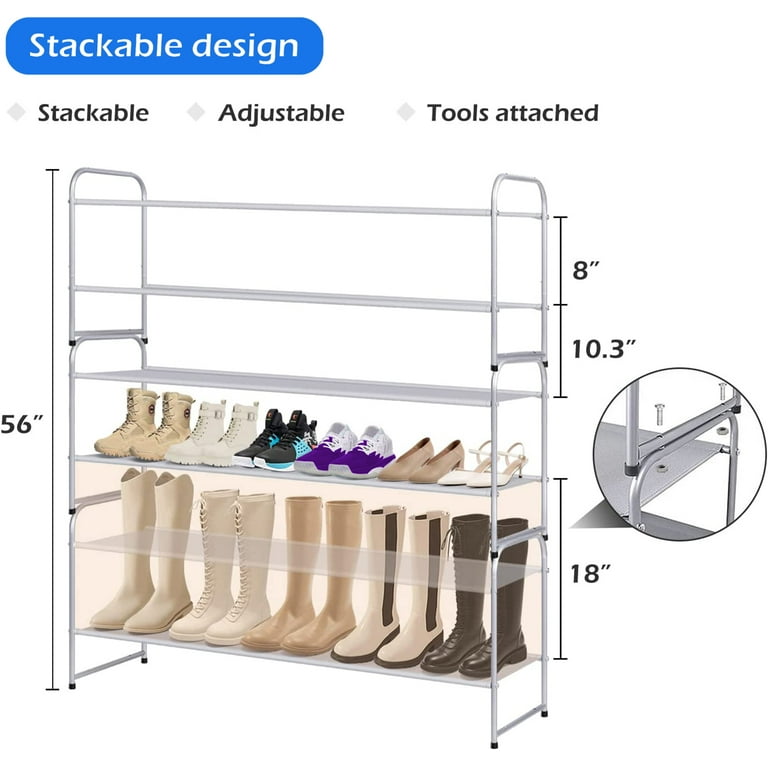 Dicasser 2-Tier Long Shoe Rack Organizer Extra Large Capacity for 18  Pairs,Silve
