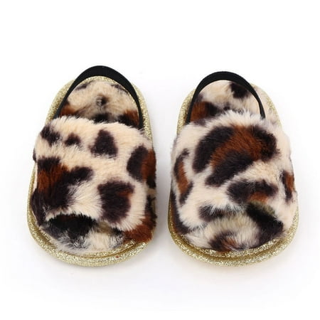 

Infant Baby Girls Plush Sandals Toddler Summer Soft Sole Faux Fur Flats Slippers with Elastic Back Strap