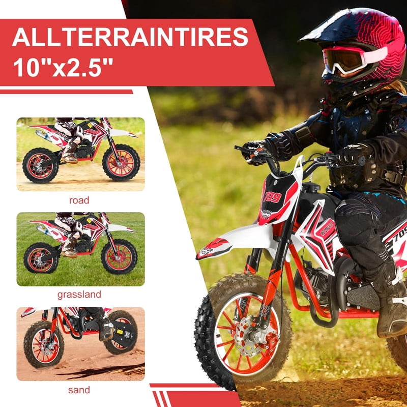 49cc Kids Dirt Bike,2-Stroke Gas Power Motocross Off Road Mini Motorcycle Vehicles Children Pit Bike Pocket Motorbike with Front Rear Disc Brakes Ideal Gifts for Kids Boys Girls Aged 8-14
