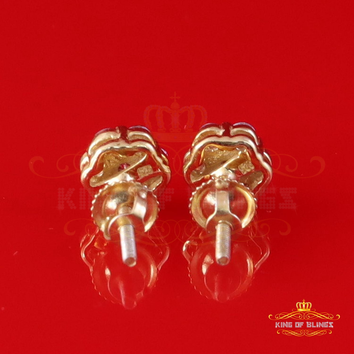 King of Bling's 925 Silver Yellow 0.50ct VVS D Pink Moissanite Mens /Women Floral Stud Earrings