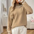 thumbnail image 5 of thefmos Women's Stand Collar Color Block Knit Sweater Loose Fit Long Sleeve Casual Pullover Fashion Fall Winter Outfit, Khaki M, 5 of 9