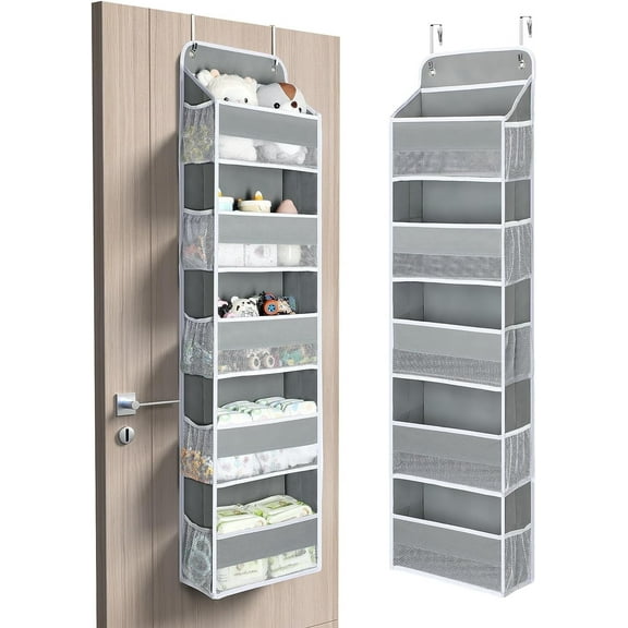 LazySpin Door Organizer, 5-Shelf Over-the-Door Hanging Organizer Storage, Gray
