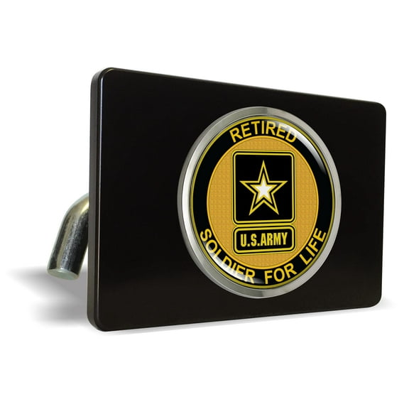 [Officially Licensed Product] - Premium QuaIity Anodized Billet Aluminum UV Resistant Metal Car Trailer/Tow Hitch Cover for 2" Receivers with Chrome Emblem - Retired Soldier for Life U.S. Army