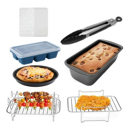 

Fovolat Air Fryer Accessories Dishwasher Safe Nonstick Coating Include Cake Pan Fryer Paper Pizza Plate Pliers Metal String Rack Egg Bite Mold Steaming Rack