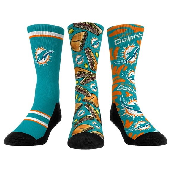 Unisex Rock Em Socks  Miami Dolphins Fan Favorite Three-Pack Crew Sock Set