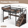 thumbnail image 2 of Leumius Full Size Metal Loft Bed with Built-in Desk & Power Outlet, LED Strip, Industrial Metal Loft Bed Frame with Pegboard & Mesh Storage Baskets, Storage Stairs with Wardrobe, Black, 2 of 9