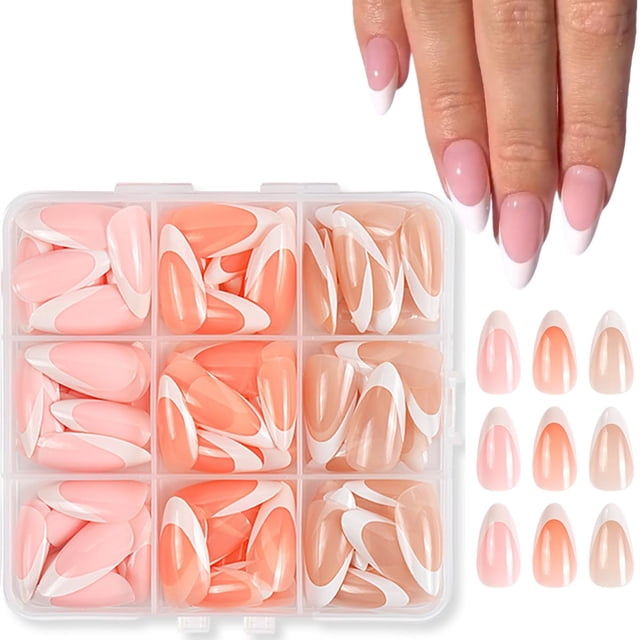 Set de uñas postizas adhesivas PEPFTG de 216 piezas con punta francesa y forma almendra