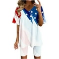 thumbnail image 2 of pstuiky Women Fashion V-Neck Blouse Short Sleeve Tops Shorts Casual Suit Sets Summer Savings, 2 of 7