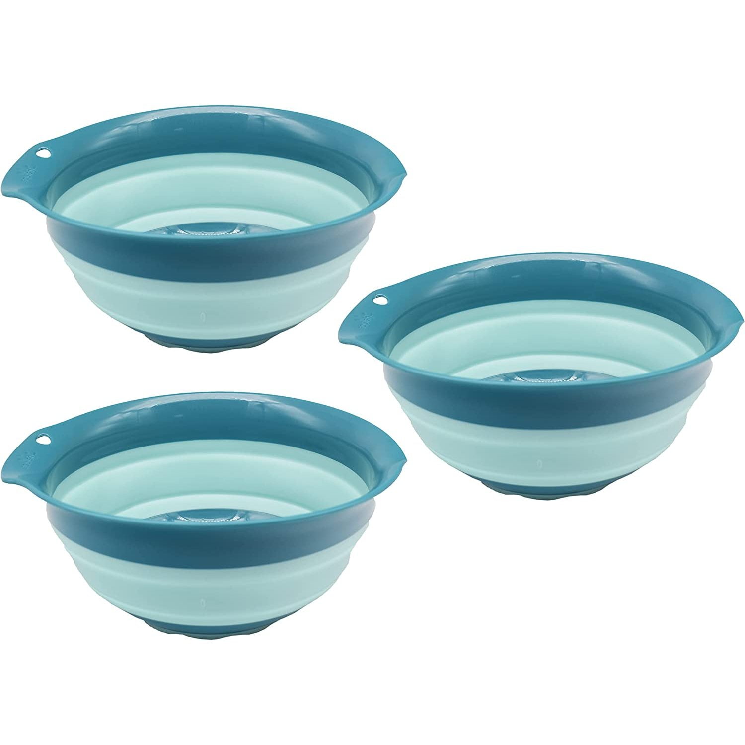 CintBllTer Set of 3 Collapsible Mixing Bowls 3qt Blue Easy Low