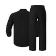 thumbnail image 6 of Men's Solid Color Casual Fashion Linen Quarter Button Stand-Up Collar Long Sleeved Shirt Long Pants Beach Set Lightweight Sweatshirt Fall Clothes Two Piece Lounge Matching Set Men, 6 of 9