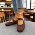 thumbnail image 4 of Brown Velvet Mary Jane Flats for Women, Adjustable Buckle Comfort Round Toe Casual & Work Shoes,Size 9, 4 of 9