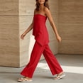 thumbnail image 4 of hoksml Women Strapless Asymmetrical Top Wide Leg Pants Two Piece Outfit Vacation Casual Set for Everyday Comfort, 4 of 9