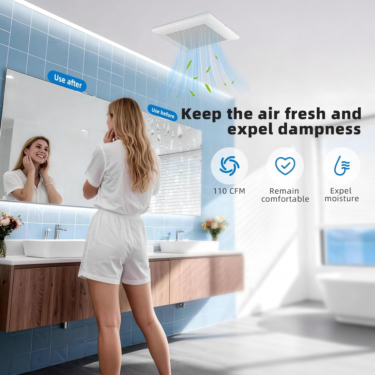 110 CFM Ultra Quiet Bathroom Exhaust Fan, Ceiling Mount Ventilation with White Grille, Energy Saving‌