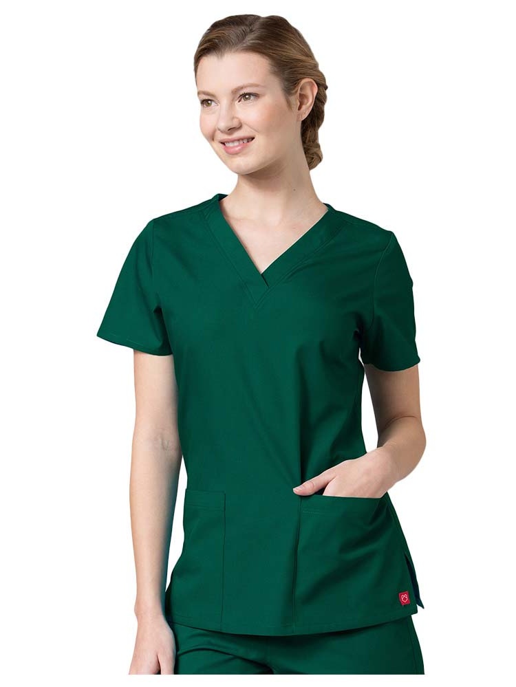 Red Panda Women's VNeck Two Pocket Solid Scrub Top