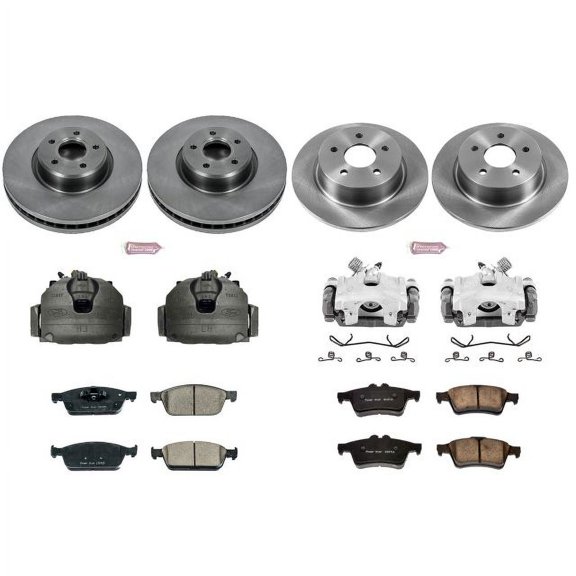 PowerStop Front and Rear Stock Replacement Brake Pad and Rotor Kit with Calipers Fits: FORD Select Models KCOE6478