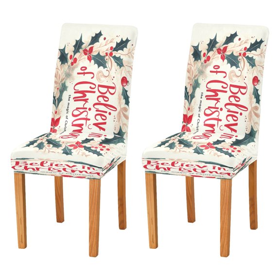BZSMCE Chairs Slipcovers Dining Chair Covers Red Merry Christmas Elegant Leaf Wreath Creative Pattern