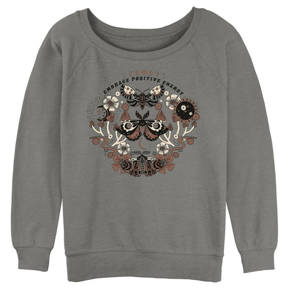 Junior's Lost Gods Positive Energy Moths Sweatshirt Gray Heather Medium