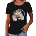 thumbnail image 2 of Camiseta de cuello redondo Patrón de gato 3D Moda Cómoda Camiseta de manga corta transpirable para mujeres Hombres Negro XL, 2 of 6