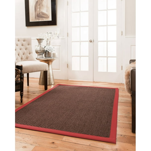 Natural Area Rugs Talas Custom Sisal Rug, 12' x 18', Red Border