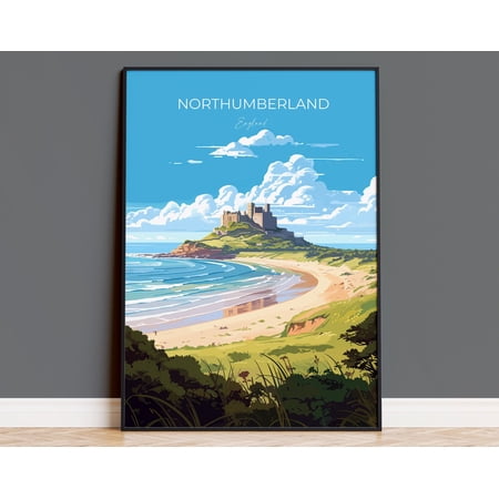 Northumberland Travel Poster Travel Print Of Northumberland Coast England Northumberland Art Bamburgh Castle Gift Wall Art Print Art