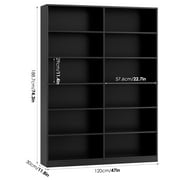 Homfa 74.3” Double Wide 6-Tier Bookcase, Extra Large Wooden Freestanding Display Bookshelf for Home Office Living Room, Black