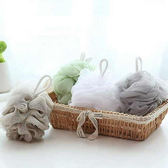 4pcs Bath Sponge Shower Loofahs 60g Mesh Pouf Bath Scrunchies Body Wash Puff