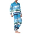 thumbnail image 2 of Naloa Urban Riverside Clock Tower Men’s Pajamas Set - Long Sleeve Button Down Sleep Shirt and Pajama Bottoms Sleepwear Set-Small, 2 of 7
