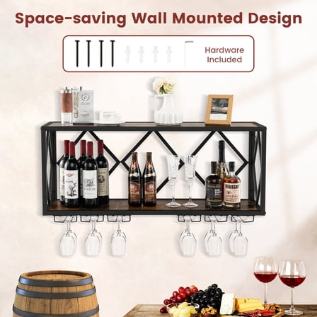 Giantex Industrial Wall Mounted Wine Rack, Hanging Wine Glass Holder