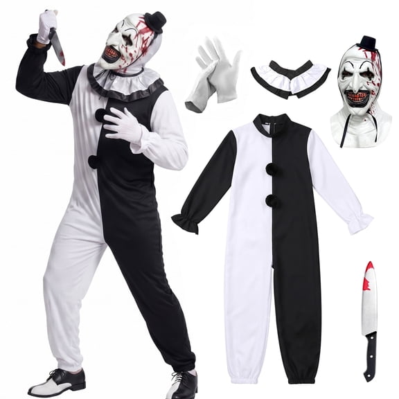 GOBWCOT Adult Terrifying Killer Clown Costume for Halloween Cosplay Outfits Haunt House Dress-Up Party Props