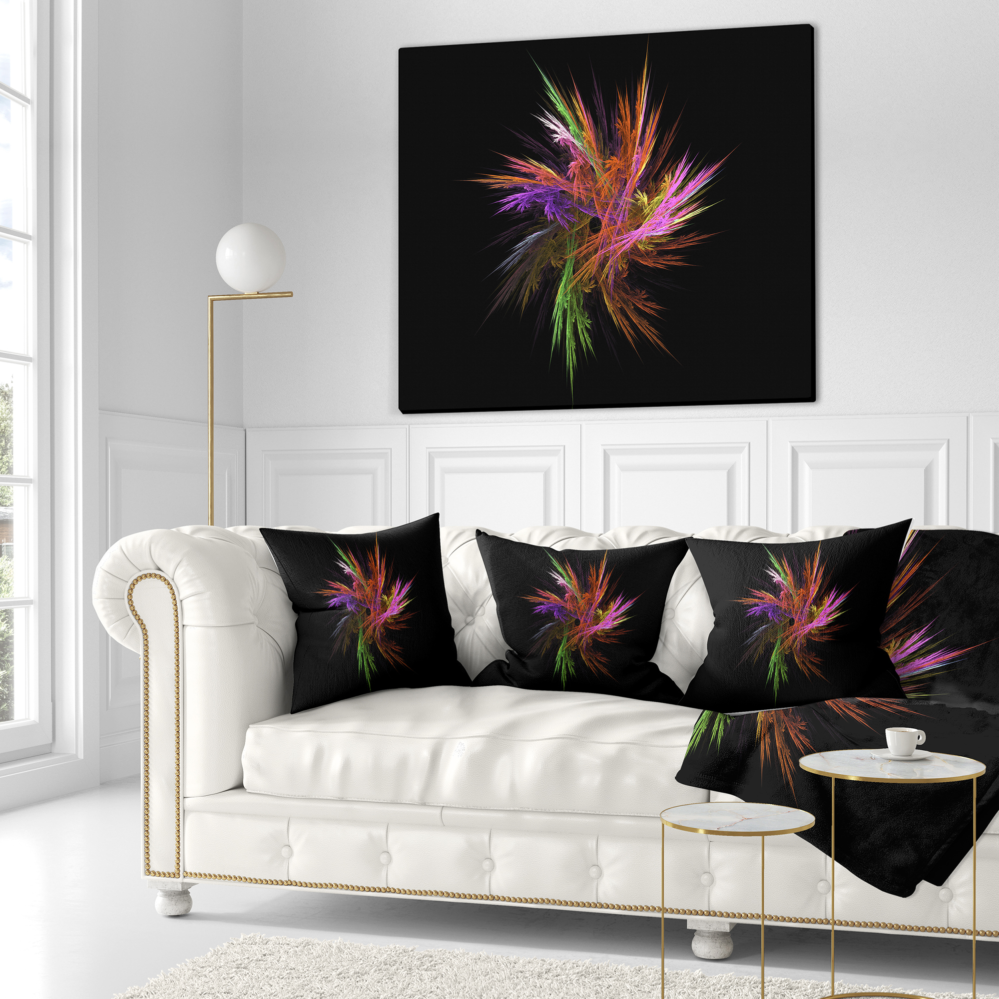 Designart Excitingly Colorful Fractal Flower - Floral Throw Pillow - 18x18
