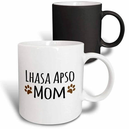

3dRose Lhasa Apso Dog Mom - Doggie by breed - muddy brown paw prints - doggy lover - pet owner mama love Magic Transforming Mug 11oz